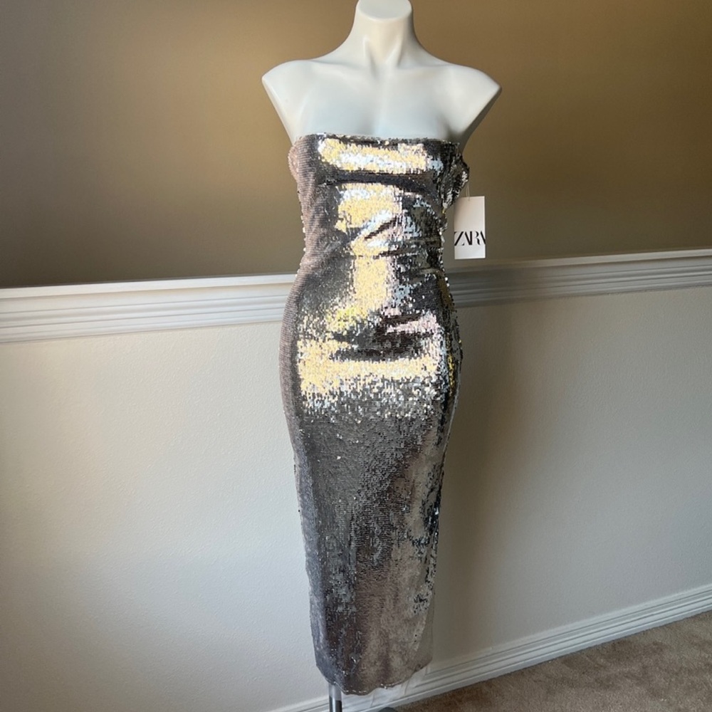 Zara silver sequins dress xs